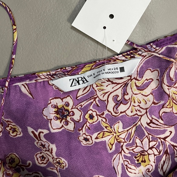 Zara Women’s Satin Effect Lavender Paisley Bow Tie Wrap Midi Dress - Size S - Picture 14 of 15